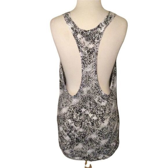 BCBGMAXARIA Semi Sheer Black Gray White Print Racer Back Tank Med - Picture 6 of 10